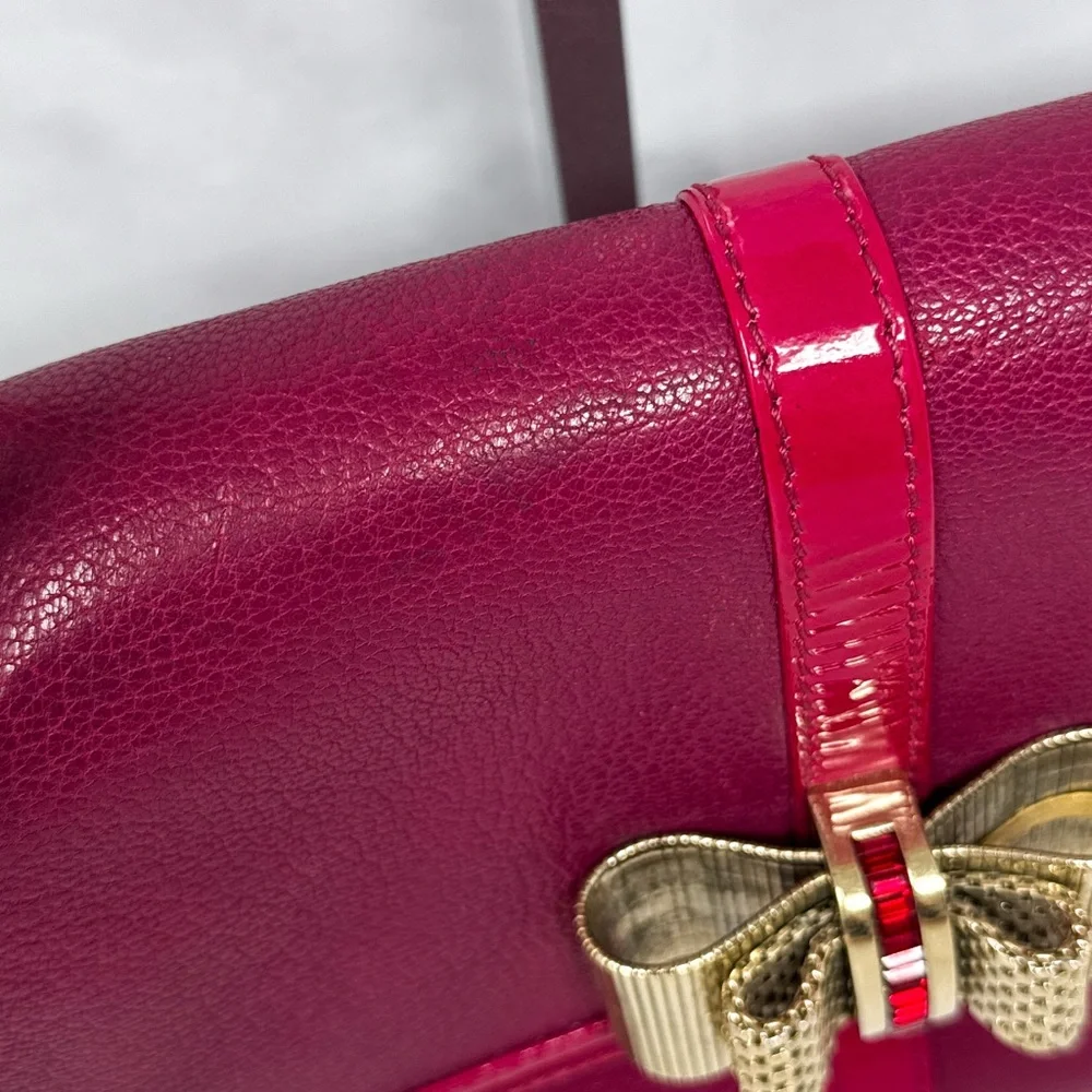 Christian Louboutin Sweet Charity Metal Bow Leather Purse Bag Pink Designer Glam - Picture 3 of 16
